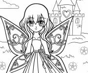 Coloriage F&eacute;e devant le ch&acirc;teau