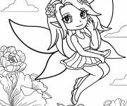 Coloriage F&eacute;e en volant parmi les fleurs