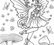 Coloriage F&eacute;e entres les papillons et les abeilles