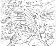 Coloriage F&eacute;e et escargot pr&egrave;s de la rivi&egrave;re