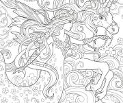 Coloriage F&eacute;e et licorne difficile