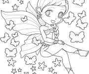 Coloriage F&eacute;e kawaii portant un maillot de bain