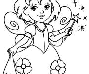 Coloriage F&eacute;e magique avec sa baguette magique