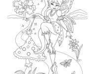 Coloriage F&eacute;e magique sur champignon