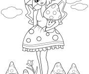 Coloriage F&eacute;e magnifique des champignons