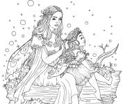 Coloriage F&eacute;e maman avec sa fille