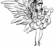 Coloriage F&eacute;e mignonne avec un ours en peluche