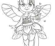 Coloriage F&eacute;e mignonne tenant une lampe &agrave; poche