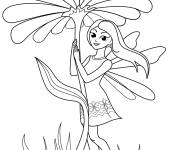 Coloriage F&eacute;e pr&eacute;s d'une grosse fleur