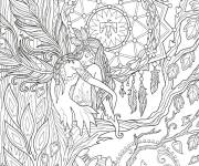 Coloriage F&eacute;e sur l&rsquo;arbre complexe