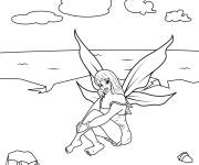 Coloriage F&eacute;e sur la plage