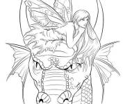 Coloriage F&eacute;e sur le dragon