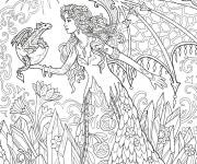Coloriage F&eacute;e tenant le petit dragon