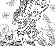 Coloriage La f&eacute;e Barbie en volant sur les fleurs