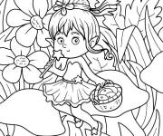 Coloriage La f&eacute;e cueille des champignons