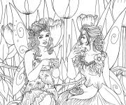 Coloriage Les f&eacute;es aiment boire du th&eacute;