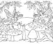 Coloriage Les f&eacute;es d&eacute;corent des champignons
