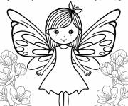 Coloriage Petite f&eacute;e avec deux papillons