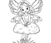 Coloriage Petite f&eacute;e mignonne sur champignon
