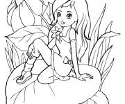 Coloriage Petite f&eacute;e sur une feuille