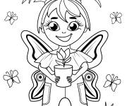 Coloriage Petite f&eacute;e tenant une rose