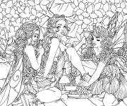 Coloriage Trois f&eacute;es en mangeant