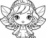 Coloriage Une petite f&eacute;e tenant un panier de champignon