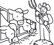 Coloriage Fermier apporte les foins