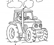 Coloriage Fermier et tracteur laboure la terre
