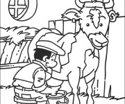 Coloriage Fermier trait la vache
