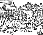 Coloriage La fille et les animaux de ferme