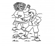 Coloriage Le gar&ccedil;on et la fille en plein air