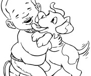 Coloriage Petit gar&ccedil;on et son chien