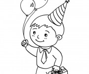 Coloriage Un enfant avec son cadeau d'anniversaire