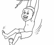 Coloriage Un enfant joue à l'arbre