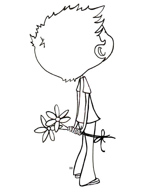 Coloriage et dessins gratuits Un garçon avec des fleurs à imprimer