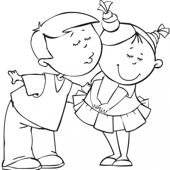 Coloriage Un garçon embrasse une fille dessin gratuit à imprimer
