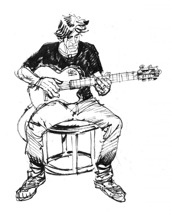 Coloriage et dessins gratuits Dessin Guitariste joue de sa guitare à imprimer