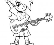 Coloriage Fille avec Guitare