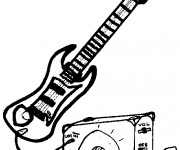 Coloriage Guitare électrique et baffle