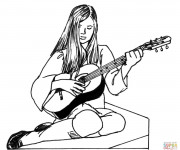 Coloriage Guitariste avec sa guitare facile