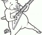 Coloriage Guitariste cochon