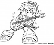 Coloriage Guitariste enfant jouant de la guitare