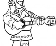 Coloriage Guitariste joue de sa guitare simple