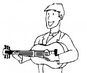 Coloriage Guitariste porte sa guitare