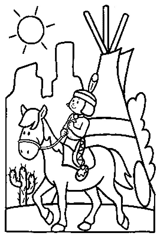 Coloriage et dessins gratuits Enfant Indien se promène sur son cheval à imprimer