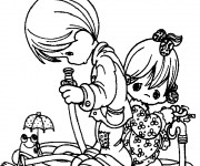 Coloriage Enfants et tuyau d'arrosage