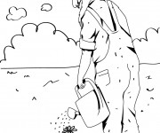 Coloriage Jardinier arrose une fleur couleur