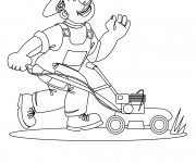 Coloriage Jardinier coupe la tondeuse &agrave; Gazon