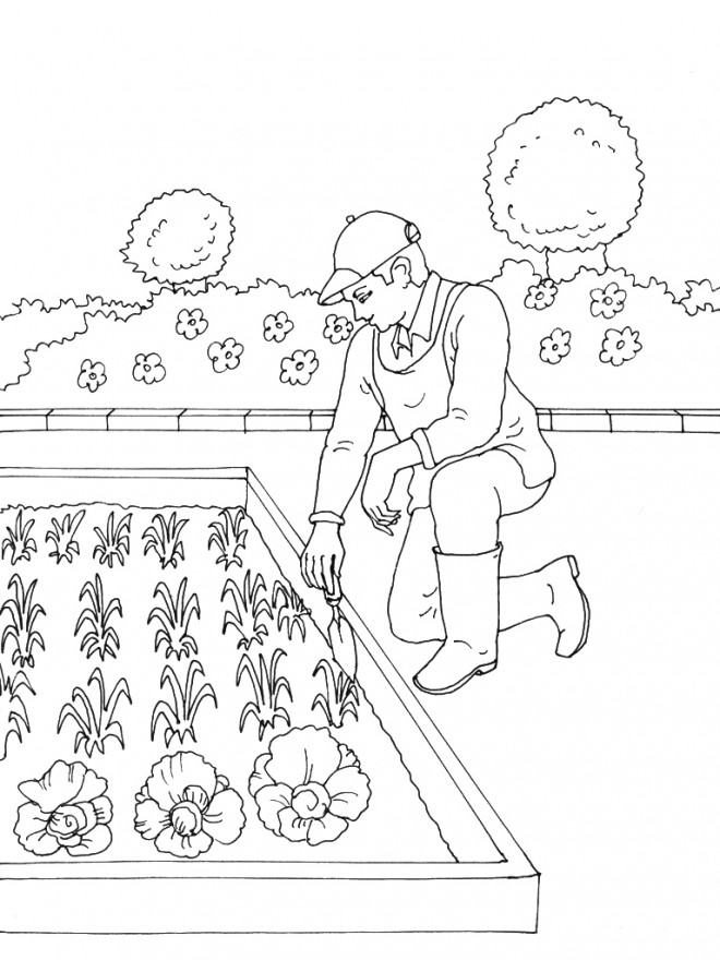 Coloriage et dessins gratuits Jardinier dans son petit jardin à imprimer